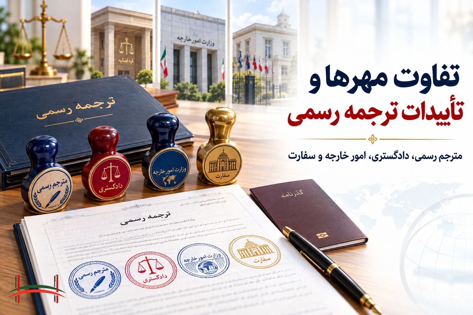 تفاوت مهر مترجم رسمی، دادگستری، وزارت امور خارجه و تأیید سفارت